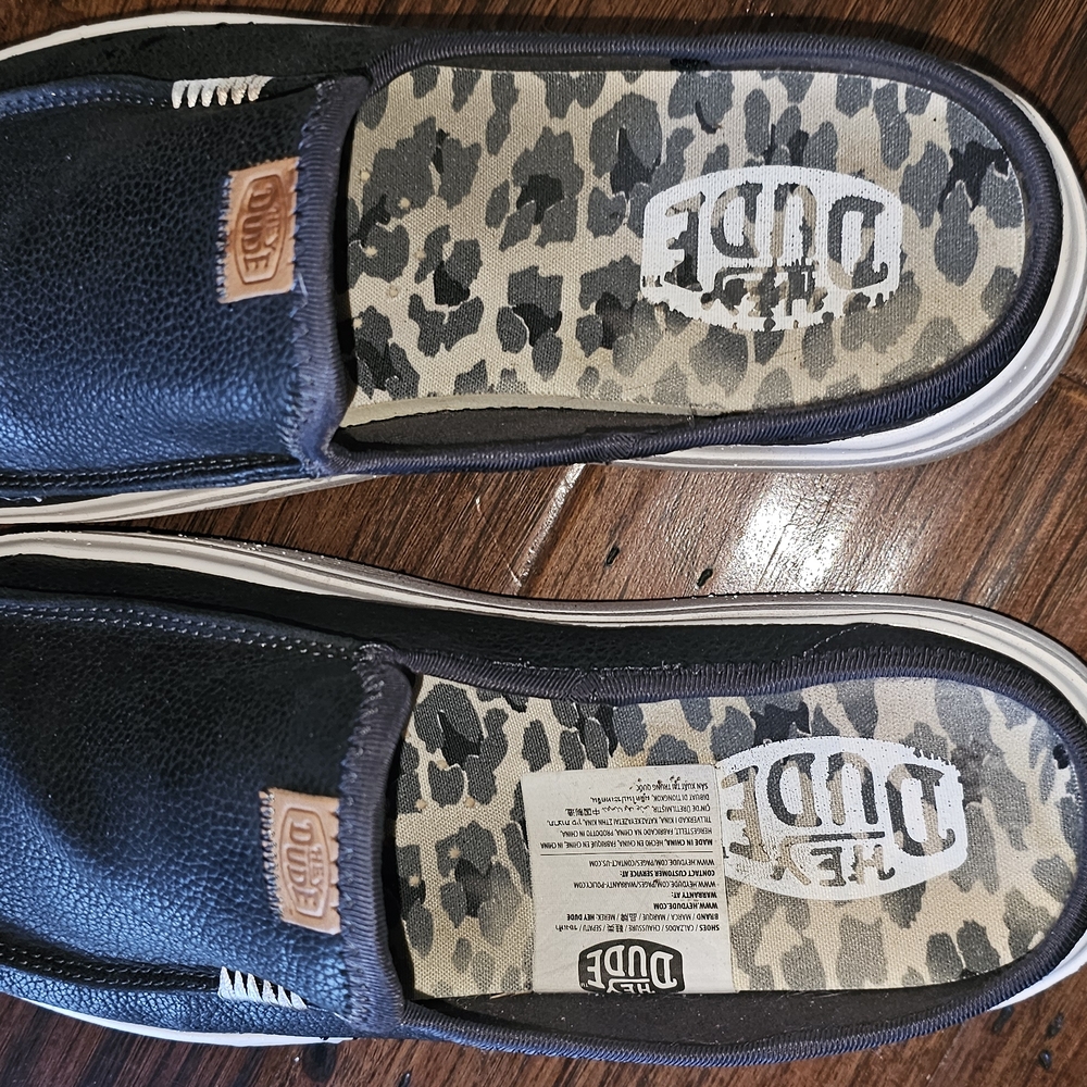 Dude Black Slip-On Shoes with Leopard Print Insole
